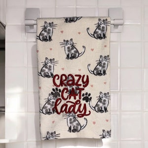 Crazy Cat Lady -Embroidered Kitchen Towel , Tea Towel, Gift Idea