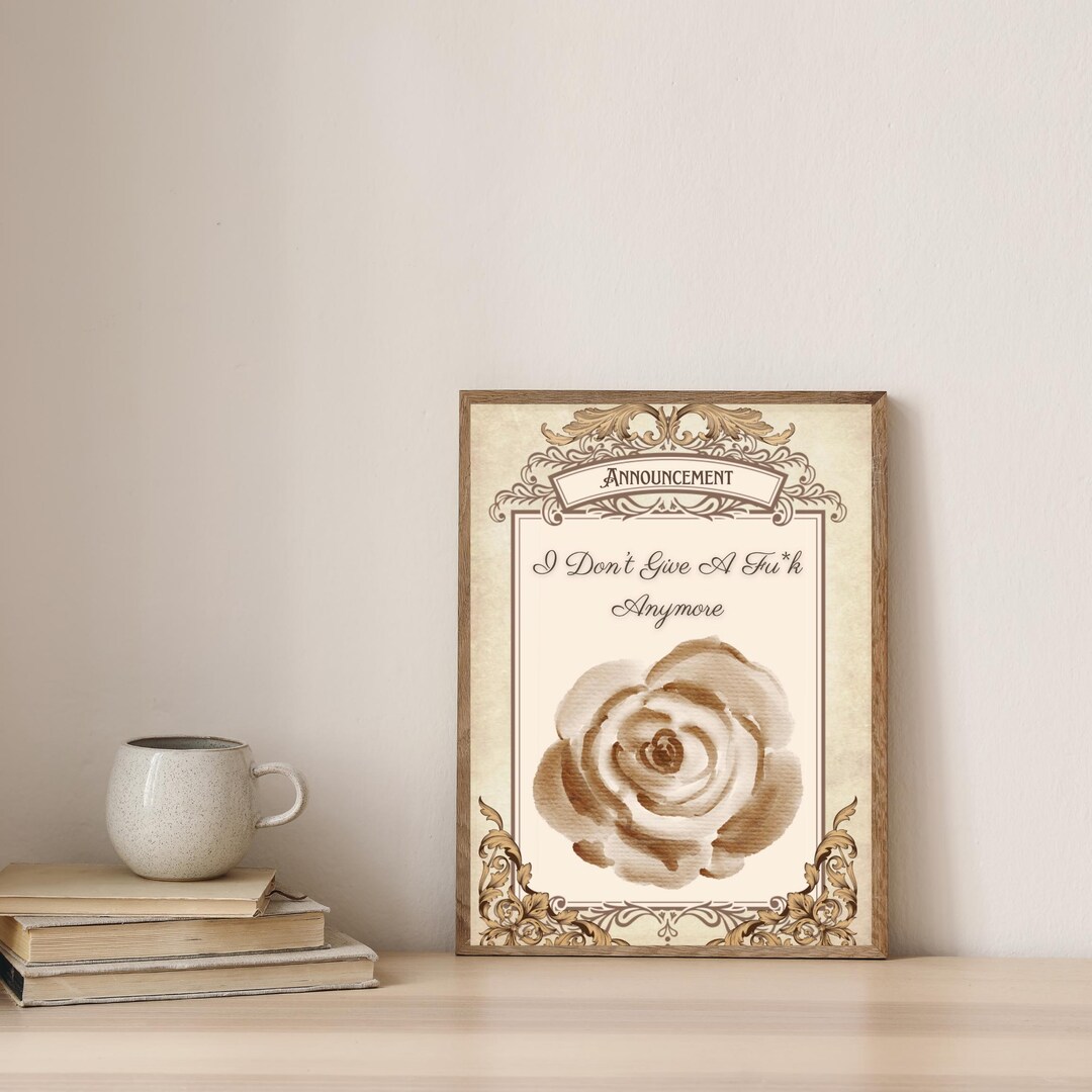 Vintage Rose Poster Funny Sepia Print Wall Art Shabby Chic Decor Retro ...