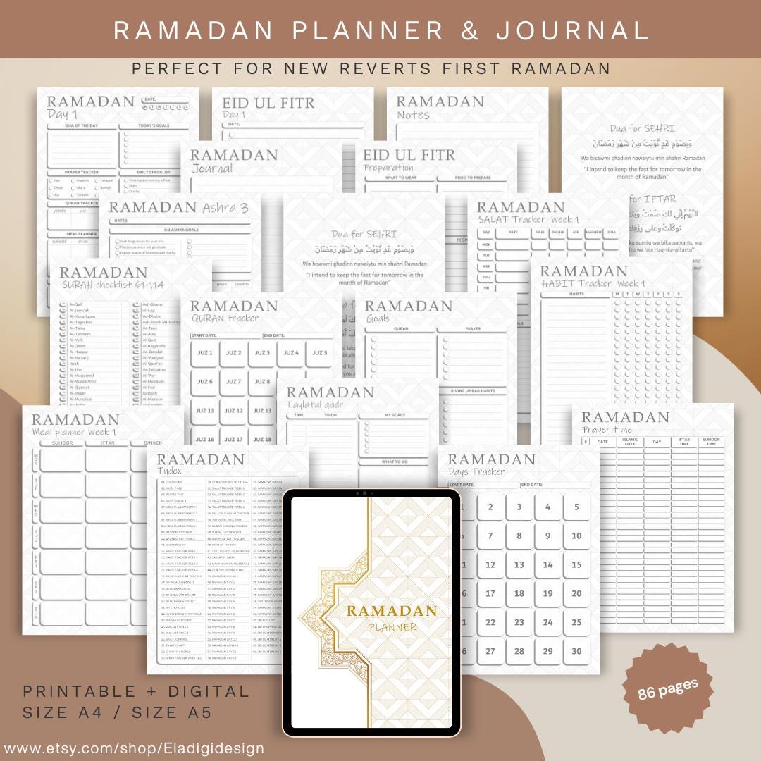 Ramadan Planner Printable Bundle Ibadah Tracker, Quran Journal (PDF ...