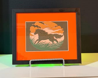 Retro Horse Sunset Paper Art, Layered Cutout Wall Decor