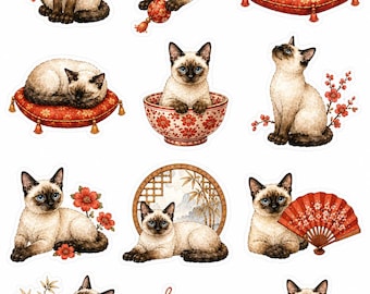 Siamese Cat Design Sticker Set, 2 sheets