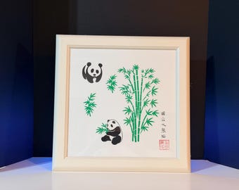 Handmade Panda Paper Cutting Art – Framed Chinese Bamboo Silhouette Wall Decor