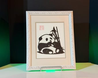 Panda ,Framed, hand-cut paper pandas,Personalized,Custom