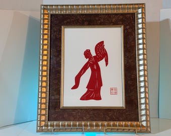 PaperCraft  Red Chinese Dancer with Water Sleeves – Handmade  19"x24"