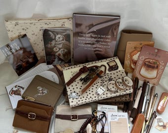 Brown Bookish Bundle, Stationery Set, Journal Kit, Notebook, Wallet, Pens, Pencil Case