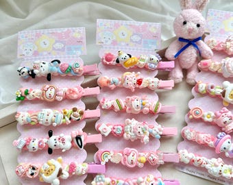 Pink Kawaii Hair Clips, Handmade Decoden Barrettes, Hair Accessories