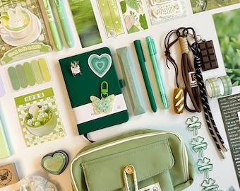 Green Stationery Bundle, Journal Kit, Notebook, Stickers, Pens, Washi Tape