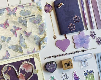 Vintage purple bookish bundle, stationery set, journaling kit for book lovers