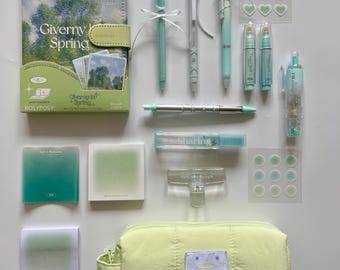 Mint Green Giverny Spring Stationery Set, Journal Kit, Pens, Stickers