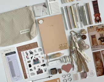 Morandi Beige Stationery Bookish Bundle, Journal Kit, school supplies, notebook, pens