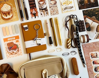 Cozy Coffee Stationery Bundle, Journal Kit, Planner Stickers, Notebook, Sticky Notes