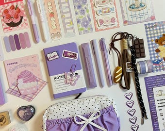 Lila Kawaii Briefpapier Bundle, Journaling Kit, Geschenk für Journal Liebhaber und Leser