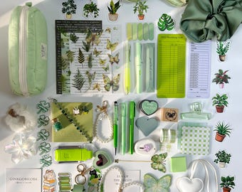 Green Stationery Bundles, Journaling kit, Book Lovers,