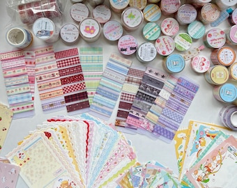 Kawaii mystery stationery grab bag, washi tapes, memo pads, pens, sticky notes, stickers