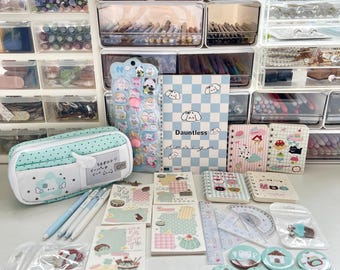 Kids' Blue Kawaii Stationery Set, Notebooks, Pencil Case, Pens, Stickers, Gift for kids