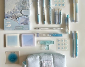 Monet Snow Scene Stationery Set, Blue Journal Kit, Pens, Stickers