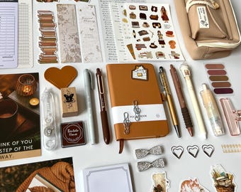 Brown Bookish Stationery Bundle, Journal kit, Pencil Case, Washi Tape for bookish lovers