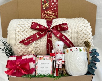 Kerstcadeau, Hygge-cadeauset, attentie, knus verzorgingspakket, deken en mok in geschenkverpakking