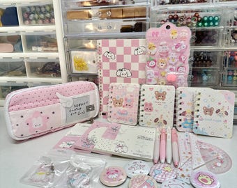 Kids' Pink Kawaii Stationery Set, Notebooks, Pencil Case, Pens, Stickers, Gift for Girls