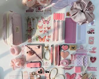 Book Lover Pink Gift Set, Butterfly Pink Stationery Mystery Bundle, Desk Kit for Readers