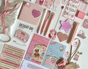 Pink bookish bundle, kawaii stationery set, journaling kit, notebook, gift for book lover