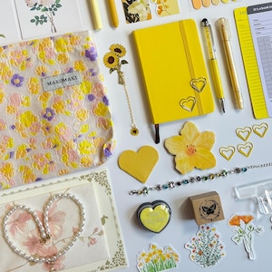 Paquete de artículos de papelería amarillos, kit para escribir en un diario, suministros para álbumes de recortes