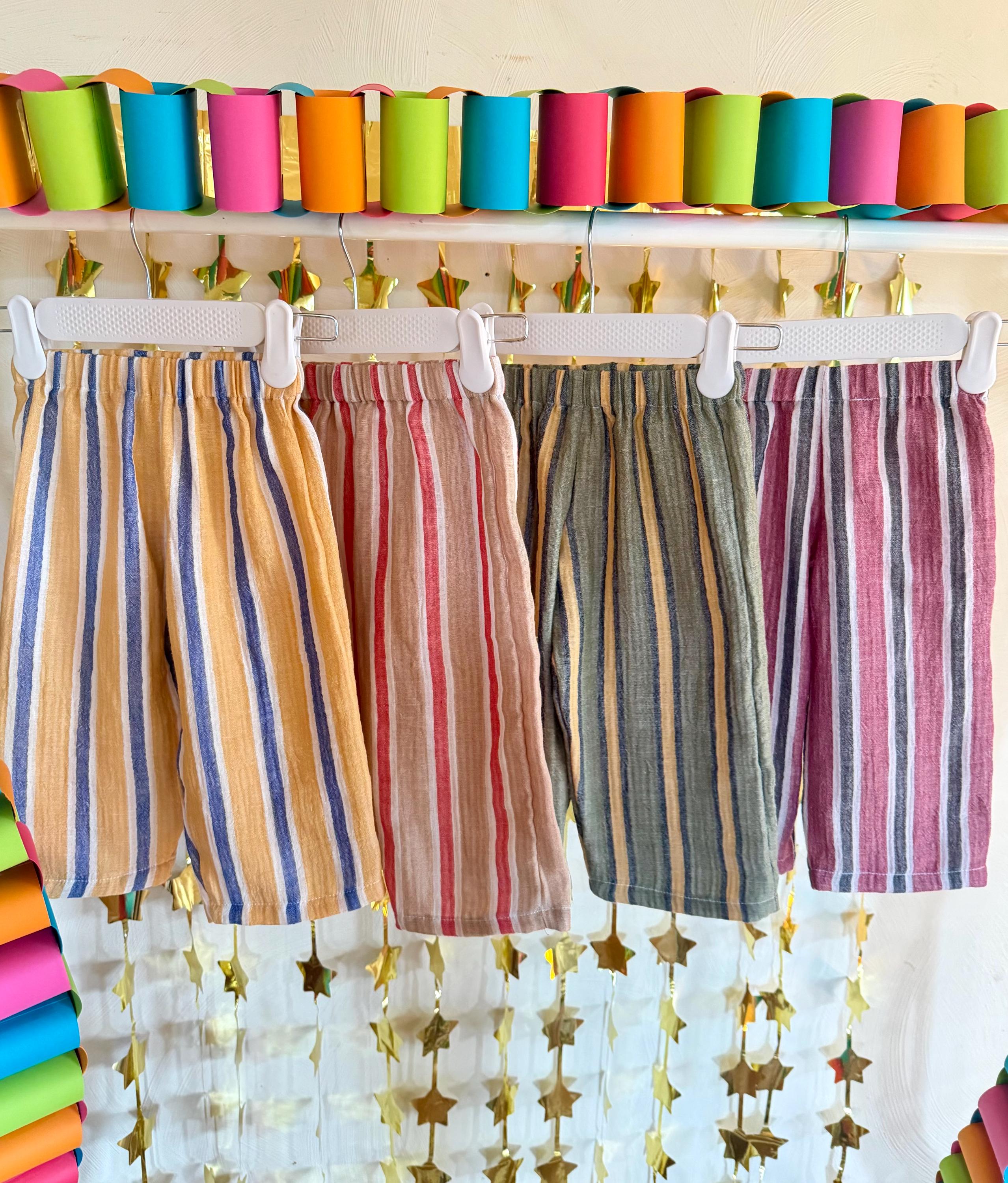 100% Cotton Striped Baby Pants Neutral Toddler Clothing, Organic Style, Handmade Kids Outfit