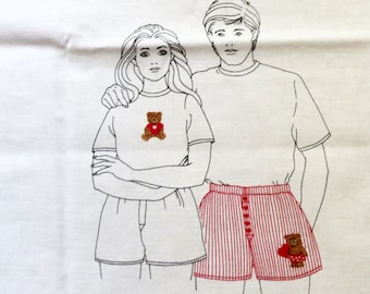 Valentine Boxer Shorts Fabric Panel, Cut and Sew Teddy Bear Design, 1 Yard