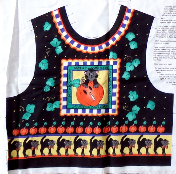 Halloween Vest Fabric Panel, Cut and Sew, Scaredy Cat Design