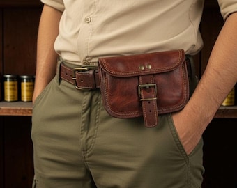 Personalized Leather Bum Cartridge Bag, Handmade Belt Cartridge Pouch, Vintage Waist Ammo Bag, Hunting Cartridge Holder, Travel Hip Bag