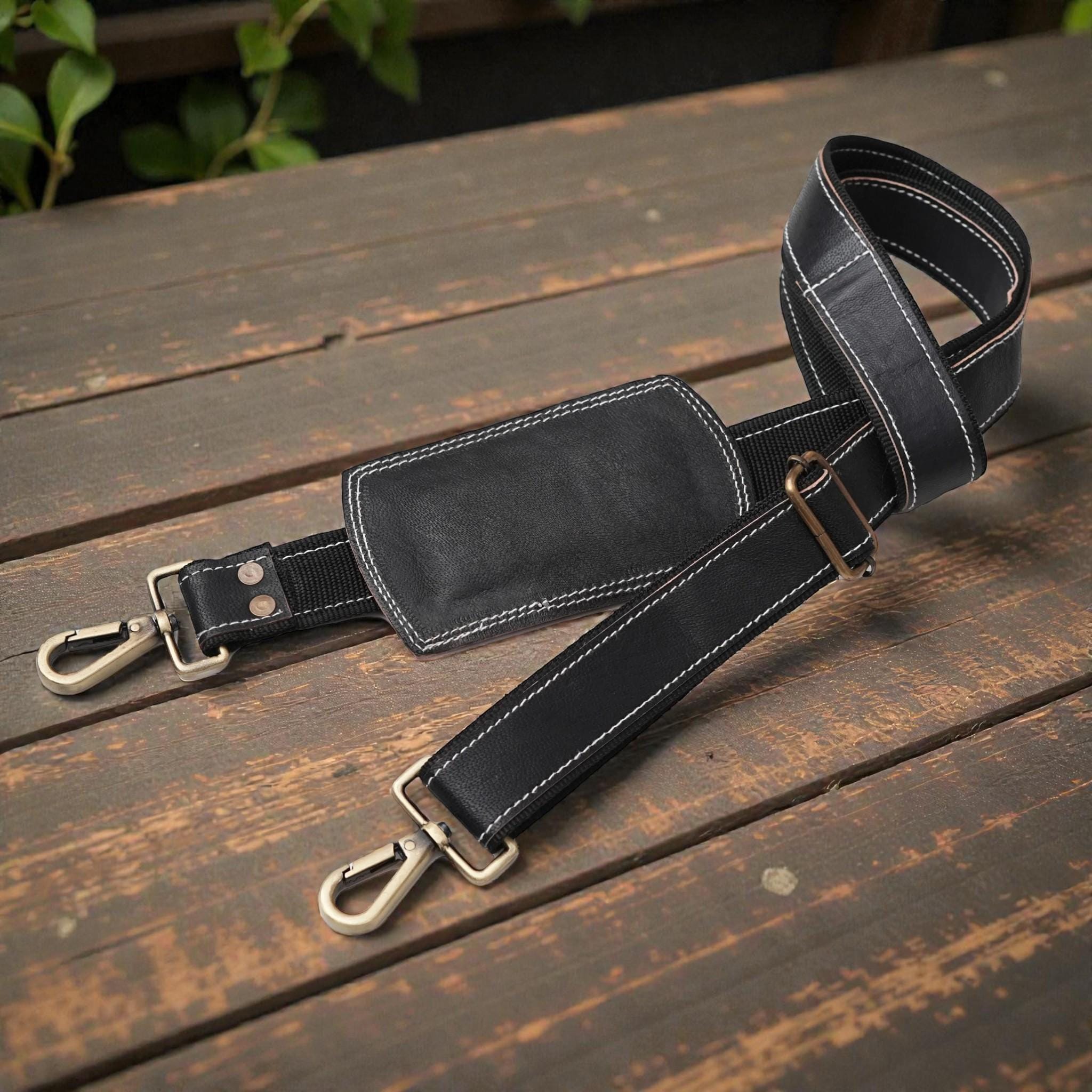 Personalized Full Grain Black Leather Shoulder Strap - Adjustable Crossbody Bag Replacement