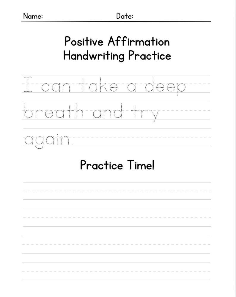 Handwriting Practice Worksheets for Kids | Printable Positive ...