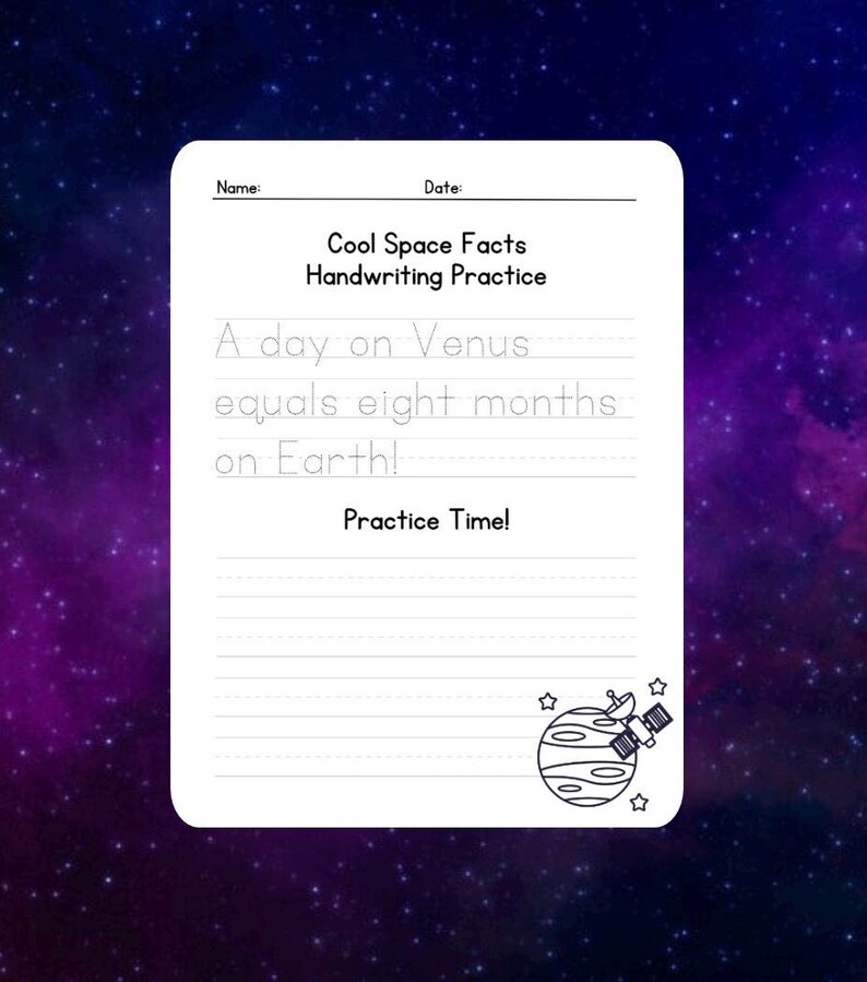 Fun Science Fact Writing Practice Space Facts Handwriting Practice | Kids Printable Worksheet (digital ...