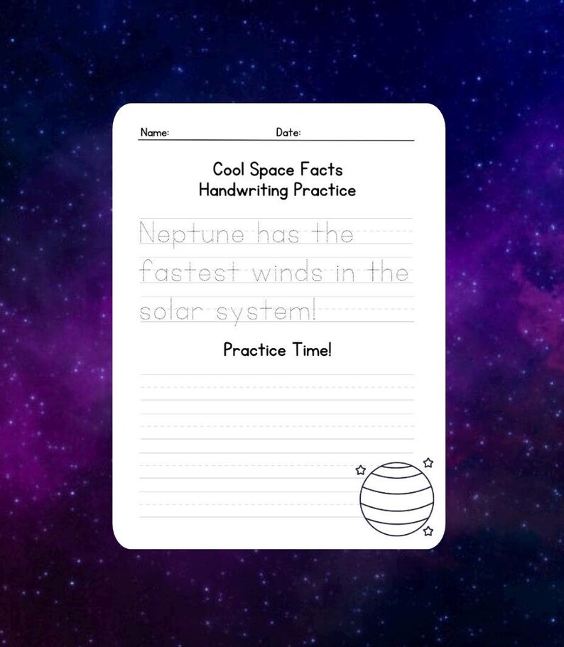Space Facts Handwriting Practice | Kids Printable Worksheet (digital ...