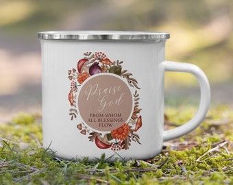 Bible Verse Campfire Enamel Mug, Christian Gift - Praise God From Whom All Blessings Flow - Doxology