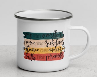 Christian Coffee Mug, Christian Mug, Bible Verse Mug, Joy Peace Patience Faith, Motivational Mug, Christian Mom Mug, Enamel Mug,