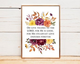 Fall Bible Verse Wall Art | Bible Verse Sign | Christian Wall Art | Scripture Sign | Fall Decor Give Thanks to the Lord