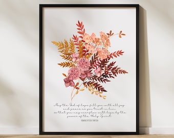 Bible Verse Wall Art, Romans 15:13, Scripture Wall Art, Floral Bible Verse Print, Christian Gift, Christian Home Decor, May the God of Home