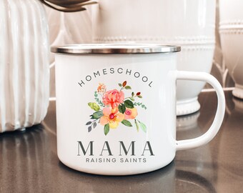 Homeschool Mama Coffee Mug, Homeschool Mug, Homeschool Mom Gift, Raising Saints, Enamel Mug, Homeschool mama, homeschool mug