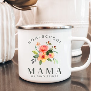 Homeschool Mama Coffee Mug, Homeschool Mug, Homeschool Mom Gift, Raising Saints, Enamel Mug, Homeschool mama, homeschool mug image 2