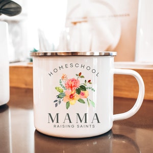 Homeschool Mama Coffee Mug, Homeschool Mug, Homeschool Mom Gift, Raising Saints, Enamel Mug, Homeschool mama, homeschool mug image 3