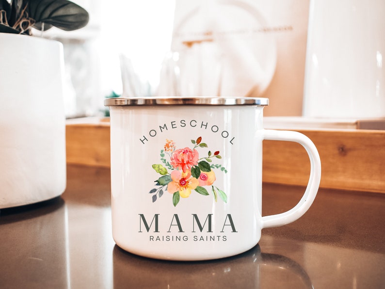 Homeschool Mama Coffee Mug, Homeschool Mug, Homeschool Mom Gift, Raising Saints, Enamel Mug, Homeschool mama, homeschool mug image 3