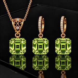 Peridot Schmuck Set: Halskette & Ohrringe aus 925er Silber, August Geburtsstein