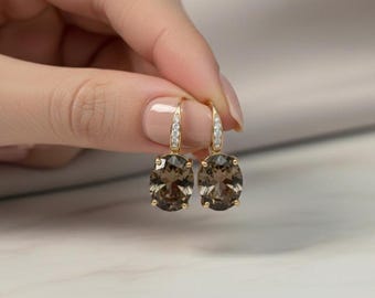 Rauchquarz Tropfen Ohrringe: 925 Sterling Silber Schmuck, Diamant Ohrringe
