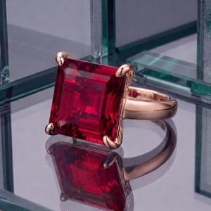 Robijnrode ring · Ring geboortesteen juli · Zilveren vierkant geslepen robijnring · 925 sterlingzilveren robijnring