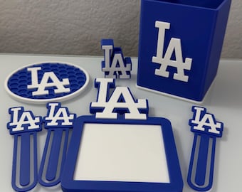 Juego de escritorio de béisbol de Los Ángeles, decoración de oficina inspirada en los Dodgers, portalápices, posavasos, marcapáginas, portanotas adhesivas, regalo para fanáticos