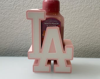 LA Tvålpumphållare Rosa utgåva, Dodgers-inspirerad badrumsinredning, Los Angeles basebollpresent, köksbänkorganisatör