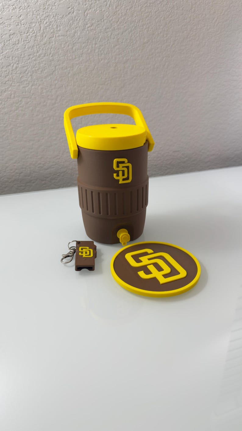 San Diego Padres dryckesdispenserset | Basebollfanpresent | Anpassad brun & guld dryckeskyl | Sportfestdekor | MLB-inspirerad dryckeshol bild 2