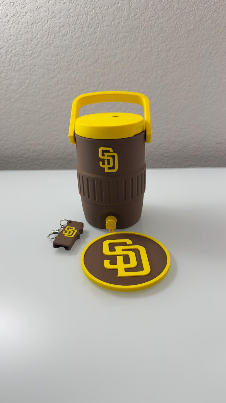San Diego Padres dryckesdispenserset | Basebollfanpresent | Anpassad brun & guld dryckeskyl | Sportfestdekor | MLB-inspirerad dryckeshol bild 1