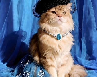 Handmade Pet Necklace with Blue Crystal Grey Pearl Beads